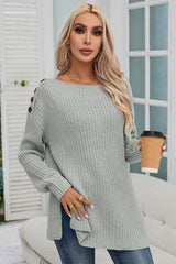 Gray Button Down Drop Shoulder Oversized Sweater