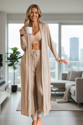 Pergamino - set de cárdigan de división larga y pantalones flacos