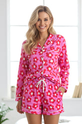 Long -sleeved shirt and short -sleeved shirt set printed flowers