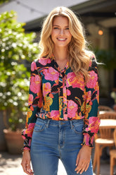 Chemise Fleurie à Col Fendu