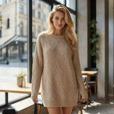 Larly knitted knitting sweater dress with drooping shoulder
