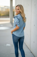 Chemise en jean Myosotis à manches bouffantes courtes