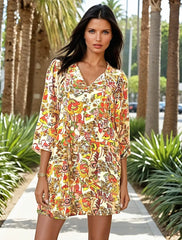 Mini-robe jaune crème à imprimé floral *