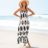Black summer dress with western aztec print, holiday mode