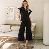 High set and wide pants *