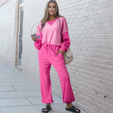 Contrasting patchwork sweater and jogging pants *