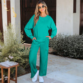 Solid Color Sweater Top and Cargo Pants Set