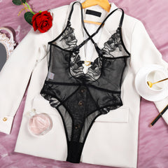 💎 Body « Black Dahlia » – Transparence sensuelle & broderie florale 🖤✨