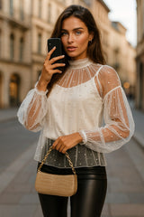 ✨ Chemisier en tulle transparente perlée