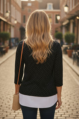 ⚫ Haut noir à pois et base blanche – BASIC