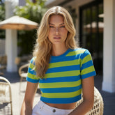 💙💛 Top court à rayures bleu et vert 