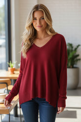 ❤️ Pull rouge col V asymétrique