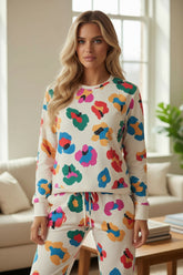 Ensemble haut à manches longues et pantalon skinny à imprimé léopard abricot