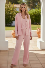 Ensemble de détente 3 pièces rose clair en maille confortable