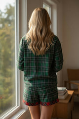 Ensemble pyjama 2 pièces à carreaux verts contrastés