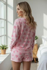 Pink Lounge set con pantalones cortos altos y de manga corta impresas en forma de corazón para el Día de San Valentín