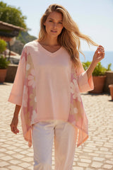 Oversized high low with exposed seams in pink floral patchwork