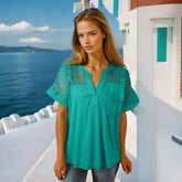 Blusa de manga corta en encaje verde *