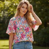 Blusa de verano multicolor con mangas locas *