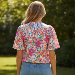 Chemisier d'été multicolore à manches volantées *