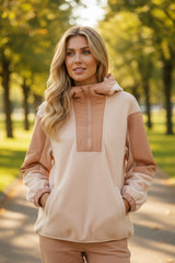 Sherpa Holdie Beige de Half-Zip y Beige Light Beige de gran tamaño