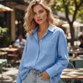 Chemise tunique bleue à poche poitrine boyfriend *