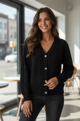 Cardigan Black Pull with D -falling shoulder in open knit *