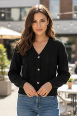 Cardigan Black Pull with D -falling shoulder in open knit *