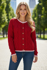 Gilet Torsadé à Liseré Contrastant