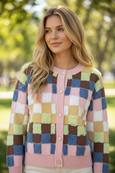 Cardigan en Peluche à Carreaux