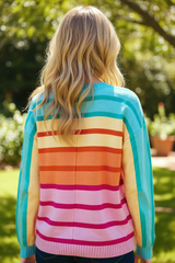 Loose-fitting yellow striped and gradient sweater with ribbed edges