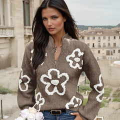 Suéter de cuello fuerte con semi-fermentos de cremallera *