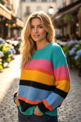 Yellow sweater with drooping shoulders and mixed textures color block