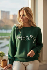 Pull décontracté joyeux perlé vert noirâtre