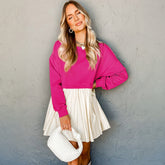 Mini-robe en popeline sweat rouge rose