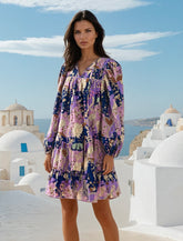 Short dress with ruffles and floral puffing sleeves *