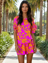 Volanous pink flower dress with fluffy sleeves *