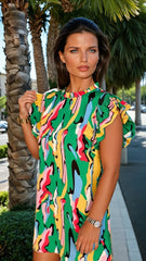 Mini-robe à imprimé abstrait et col à volants *