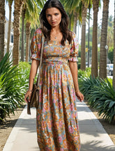 Yellow floral dress with smocked bodice *