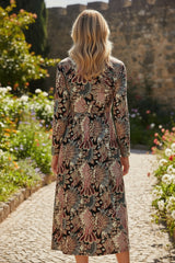 Black floral print v-neck high waist maxi dress