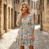 Sky blue floral dress with 3/4 sleeves *