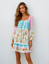 Pink dress with bubble bubbles and floral print *