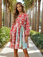 Long-sleeved mini-robe and floral patchwork *
