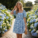 Short dress blue babydoll with flowers *