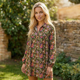 Robe courte droite à imprimé floral vert