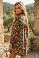 Robe courte droite à imprimé floral vert