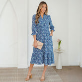 Robe longue bleu à imprimé floral