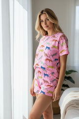 Ensemble de shorts deux pièces taille haute à manches courtes et imprimé floral rose