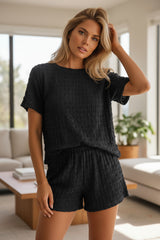 Black textured high set with short sleeves *