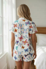 Ensemble pyjama chemise à manches courtes à motif papillon multicolore